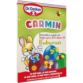 Dr. Oetker | Carmin | Vopsea gel si decoratiuni 3D Buburuze, 4 culori, 40 oua