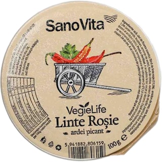 Sano Vita | Pasta vegetala tartinabila din linte rosie cu ardei picant 100g