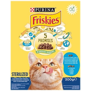Friskies | Hrana uscata pentru pisici sterilizate, cu somon, ton si legume 300g