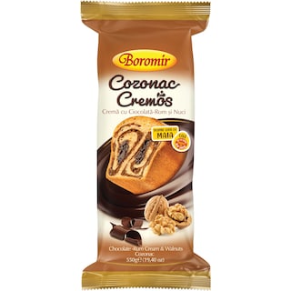 Boromir | Cozonac Cremos cu crema cu ciocolata-rom si nuci 550g