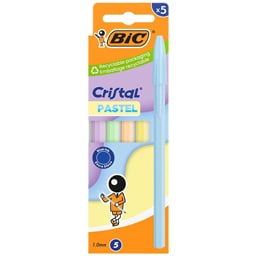 Bic | Pixuri cu bila Cristal Pastel, varf 1.0 mm, cerneala albastra, set 5 bucati