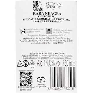 Gitana Winery | Vin rosu sec Rara Neagra 0.75L