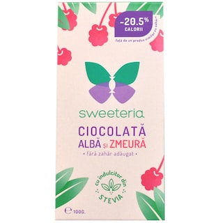 Sweeteria | Ciocolata alba cu zmeura, fara zahar adaugat 100g