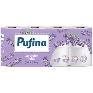 Pufina | Hartie igienica Lux Campuri de lavanda, 3 straturi, 8 role