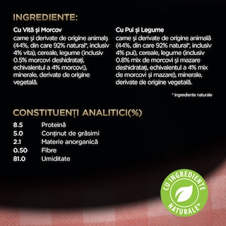 Cesar | Hrana completa pentru caini adulti selectii cu pui si legume si vita si morcovi 4x100g