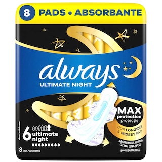 Always | Absorbante periodice Ultimate Night, 8 bucati