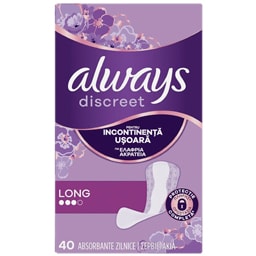 Always Discreet | Absorbante zilnice incontinenta urinara Long, 40 bucati