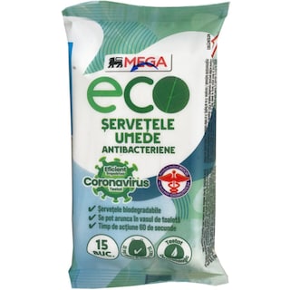 MEGA Eco | Servetele umede antibacteriene, 15 buc.