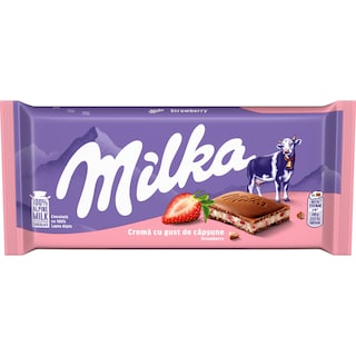 Milka | Ciocolata cu lapte alpin cu crema cu aroma de capsune 100g