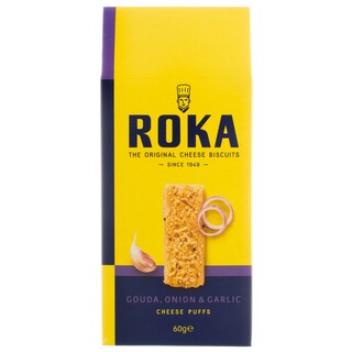 Roka | Biscuiti din foietaj cu branza Gouda, ceapa si usturoi 60g