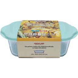 Neoflam | Vas pentru cuptor din sticla borosilicata, cu capac din plastic 2.5L