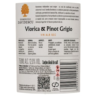 Domeniile Davidescu | Vin alb sec Viorica Pinot Grigio 0.75L