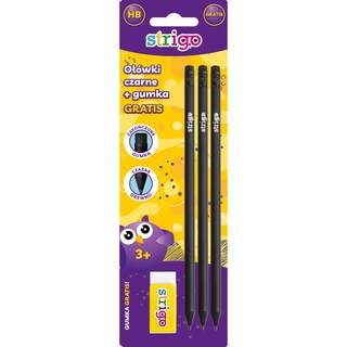 Strigo | Set 3 creioane HB + guma de sters