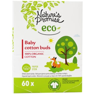 Betisoare igienice pentru bebelusi, cu bumbac ecologic, 60 buc.