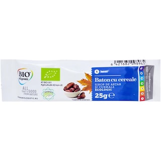Bio All Green | Baton ecologic cu cereale, sirop de artar si curmale 25g