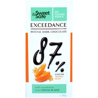 Sweet&Safe | Ciocolata neagra 87% cacao cu portocale si indulcitor stevia 90g