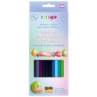 Strigo | Set 12 creioane triunghiulare dublu colorate cu ascutitoare inclusa, 24 culori