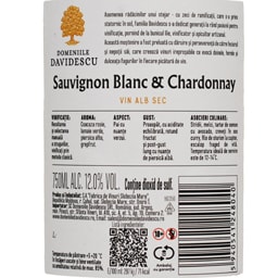 Domeniile Davidescu | Vin alb sec Sauvignon Blanc Chardonnay 0.75L