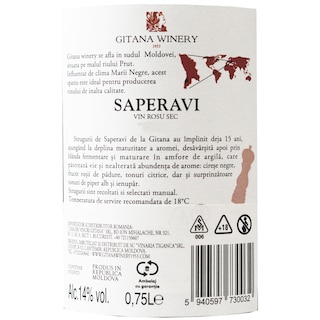 Gitana Winery | Vin rosu sec Saperavi 0.75L
