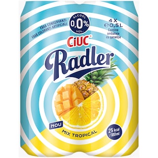 Ciuc Radler | Bere fara alcool cu suc de lamaie, mango, ananas 4x500ml