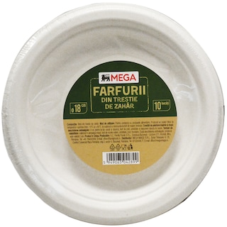 MEGA | Farfurii eco din trestie de zahar, 18cm, 10 bucati