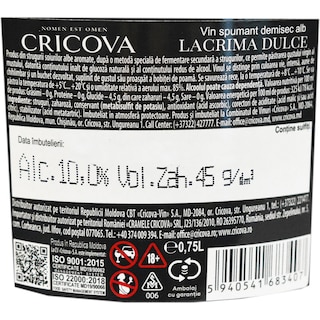 Cricova | Vin spumant Lacrima Dulce 0.75L