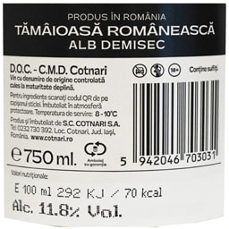 Cotnari | Vin alb demisec Tamaioasa Romaneasca 0.75L
