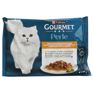 Gourmet | Perle | Mini fileuri in sos cu curcan, rata, miel si ton 4x85g