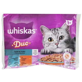 Whiskas | Hrana umeda pentru pisici, cu cod, somon, pui, curcan, in aspic 4x85g