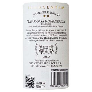 Innocentia | Vin alb demidulce Tamaioasa Romaneasca 0.75L