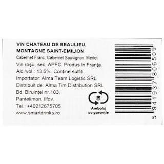 Chateau De Beaulieu | Vin rosu sec Montagne Saint-Emilion 0.75L