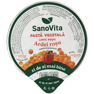 Sano Vita | Pasta vegetala din linte rosie cu ardei 100g