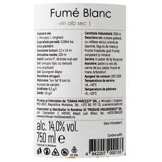 Bardul din Mircesti | Vin alb sec Fume Blanc 0.75L