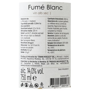 Bardul din Mircesti | Vin alb sec Fume Blanc 0.75L