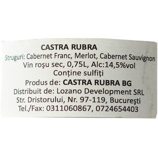 Castra Rubra | Vin rosu cupaj din soiurile: Merlot si Malbec 0.75l