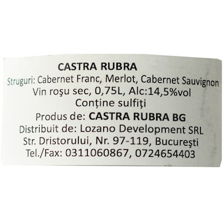 Castra Rubra | Vin rosu cupaj din soiurile: Merlot si Malbec 0.75l
