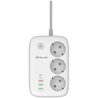 Tellur | Prelungitor WiFi, 3 porturi, PD30W, QC18W, 2xUSB 2.4A, 2500W, 10A, 2m