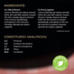 Cesar | Hrana completa pentru caini adulti selectii cu pui si legume si vita si morcovi 4x100g