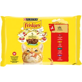 Friskies | Hrana umeda pentru pisici adulte si sterilizate cu pui, vita, miel si rata 4x85g