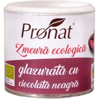 Pronat | Zmeura ecologica glazurata cu ciocolata neagra 100g