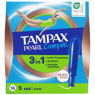 Tampax | Tampoane cu aplicator Pearl Compak Super, 16 buc