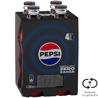 Pepsi | Zero Zahar | Bautura racoritoare carbogazoasa cu aroma de cola, cu indulcitori 4x300ml