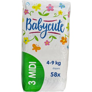 Babycute | Scutece bebelusi Marimea 3, 4-9 kg, 58 bucati