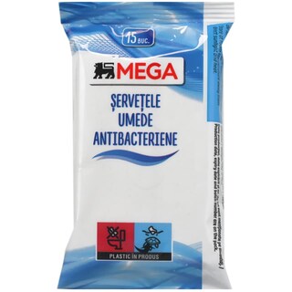 MEGA | Servetele umede antibacteriene 15 bucati