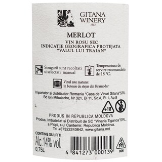 Gitana Winery | Vin rosu sec Merlot 0.75L