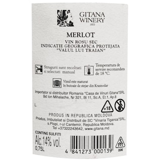Gitana Winery | Vin rosu sec Merlot 0.75L