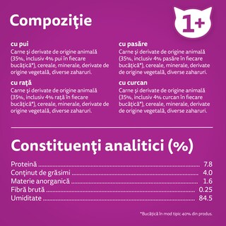 Whiskas | Hrana umeda pentru pisici adulte, cu pui, rata, pasare, curcan, in aspic 80x85g