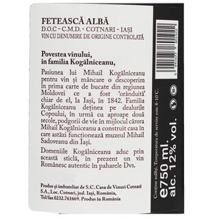 Domeniile Kogalniceanu | Vin alb Feteasca alba 0.75L