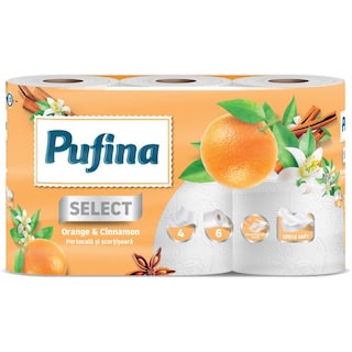 Pufina | Hartie igienica portocala si scortisoara, 4 straturi, 6 role