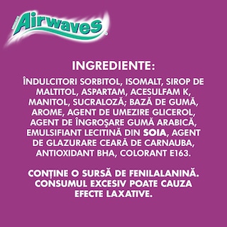 Airwaves | Guma de mestecat fara zahar cu arome de mentol si coacaze negre, 46 buc, 64g